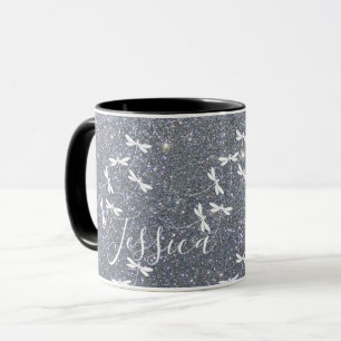 Glitzer- und Libellen personalisierter Becher Tasse