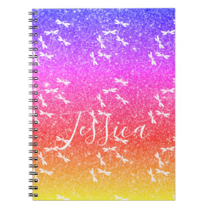 Glitzer und Libellen personalisiertes Notizbuch Notizblock