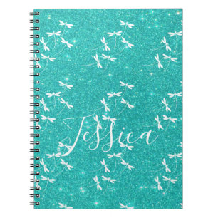 Glitzer und Libellen personalisiertes Notizbuch Notizblock
