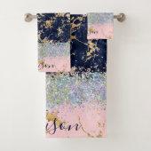 Glitzer und Marmor personalisiert Badhandtuch Set (Insitu)