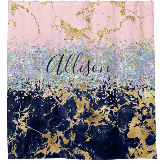 Glitzer und Marmor personalisiert Duschvorhang (Vorderseite)