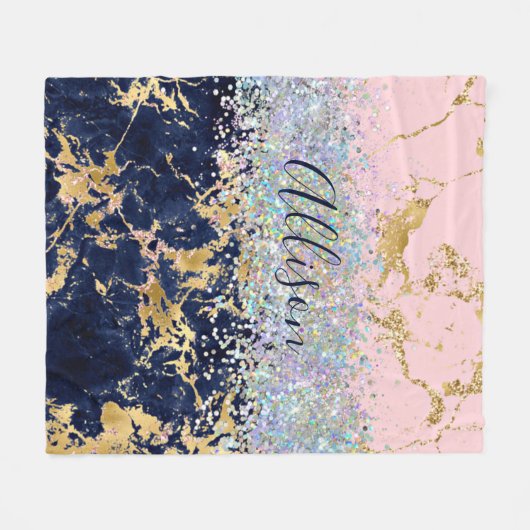 Glitzer und Marmor personalisiert Fleecedecke (Vorderseite (Horizontal))