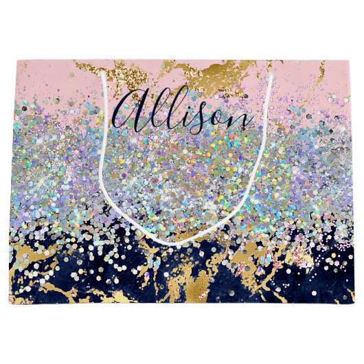 Glitzer und Marmor personalisiert Große Geschenktüte (Vorderseite)