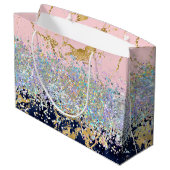 Glitzer und Marmor personalisiert Große Geschenktüte (Rückseite Schrägansicht)