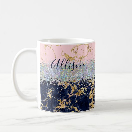 Glitzer und Marmor personalisiert Kaffeetasse (Links)
