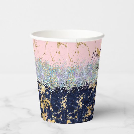 Glitzer und Marmor personalisiert Pappbecher (Rechts)