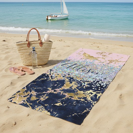 Glitzer und Marmor personalisiert Strandtuch