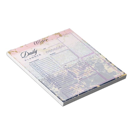 Glitzer und Marmor personalisierter Tagesplaner Notizblock (angewinkelt)