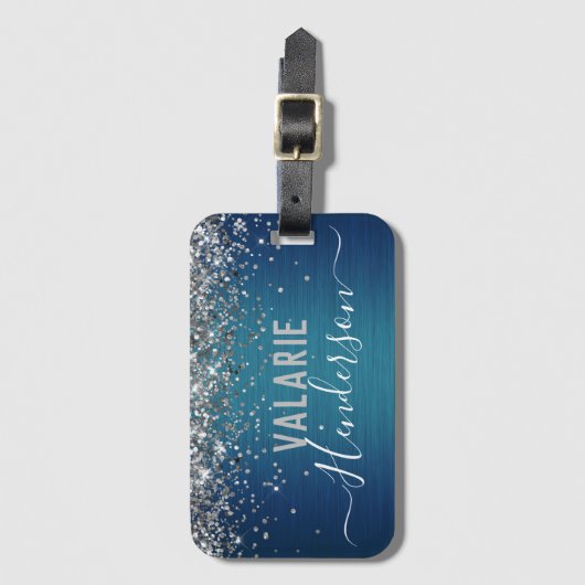 Glitzer und Messmetall-Monogramm Gepäckanhänger (Vorderseite Vertikal)
