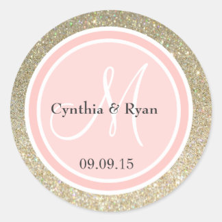 Glitzer- und Petalrosa-Hochzeitsmonogramm Runder Aufkleber