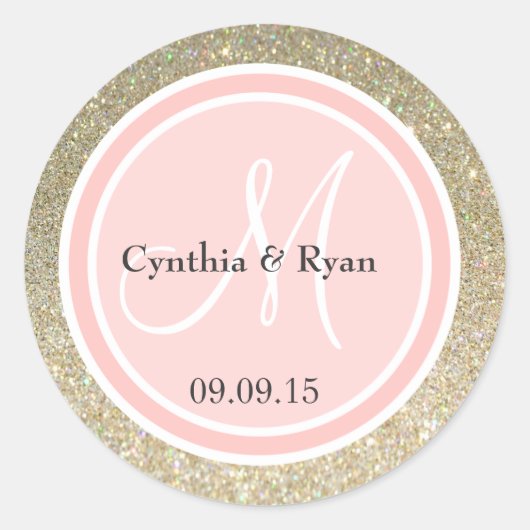 Glitzer- und Petalrosa-Hochzeitsmonogramm Runder Aufkleber (Vorderseite)