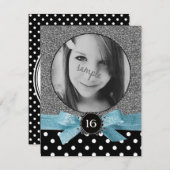 Glitzer und Punkt Foto Süß 16 Einladung (Vorne/Hinten)