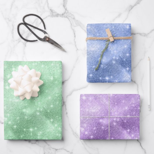 Glitzer und Shine Green/Blue/Violet ID671 Geschenkpapier Set (Vorderseite)