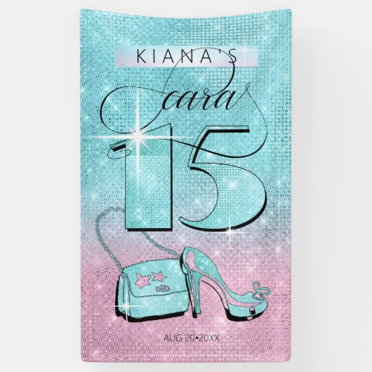 Glitzer und Shine Quinceanera Aquamarin/Pink Vert Banner (Vertikal)