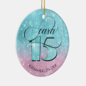 Glitzer und Shine Quinceanera Aquamarin/Rosa ID701 Keramik Ornament (Rechts)