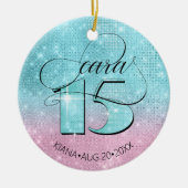 Glitzer und Shine Quinceanera Aquamarin/Rosa ID701 Keramik Ornament (Vorne)