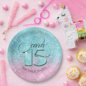 Glitzer und Shine Quinceanera Aquamarin/Rosa ID701 Pappteller (Party)