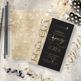 Glitzer und Shine Quinceanera Black/Gold ID701 Einladung