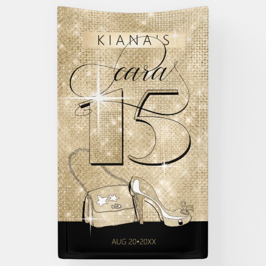 Glitzer und Shine Quinceanera Black/Gold Vrt ID701 Banner (Vertikal)