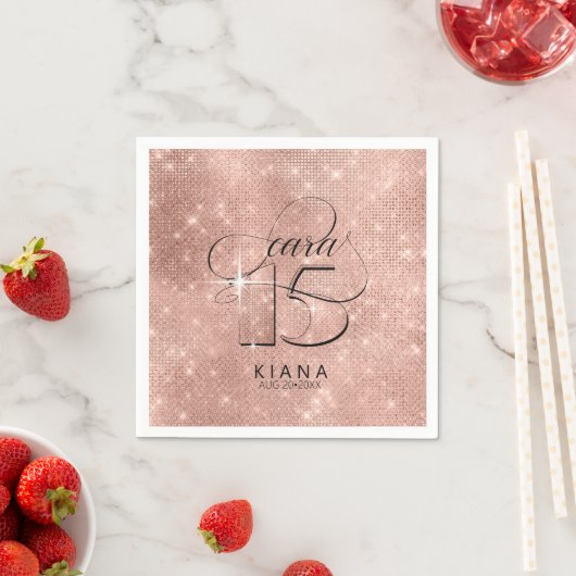 Glitzer und Shine Quinceanera V1 Rose Gold ID701 Serviette (Beispiel)