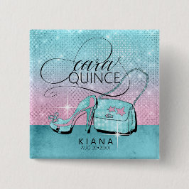Glitzer und Shine Quinceanera V2 Aquamarin/rosa ID Button