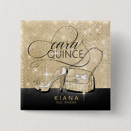 Glitzer und Shine Quinceanera V2 Black/Gold ID701 Button