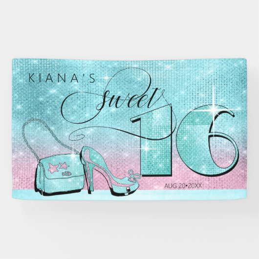Glitzer und Shine Sweet 16 Aquamarin/Pink Hor ID67 Banner (Horizontal)