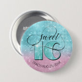 Glitzer und Shine Sweet 16 Aquamarin/Pink ID675 Button (Vorne & Hinten)