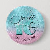 Glitzer und Shine Sweet 16 Aquamarin/Pink ID675 Button (Vorderseite)