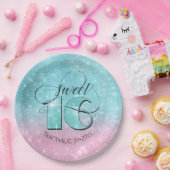 Glitzer und Shine Sweet 16 Aquamarin/Pink ID675 Pappteller (Party)