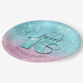 Glitzer und Shine Sweet 16 Aquamarin/Pink ID675 Pappteller (Schrägansicht)