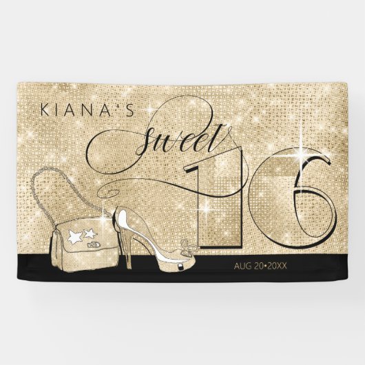 Glitzer und Shine Sweet 16 Black/Gold Hor ID675 Banner (Horizontal)