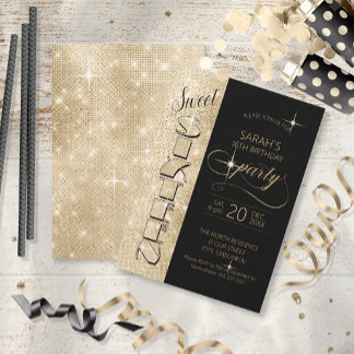 Glitzer und Shine Sweet 16 Black/Gold ID675 Einladung