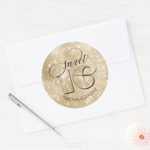 Glitzer und Shine Sweet 16 Gold ID675 Runder Aufkleber