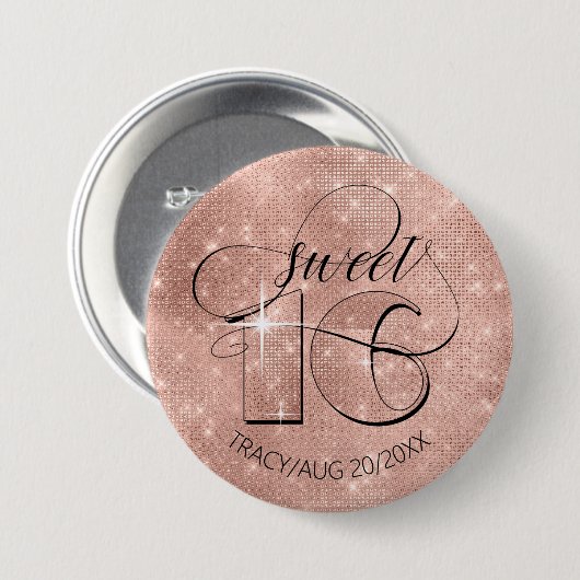 Glitzer und Shine Sweet 16 Rose Gold ID675 Button (Vorne & Hinten)
