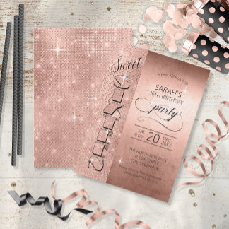 Glitzer und Shine Sweet 16 Rose Gold ID675 Einladung