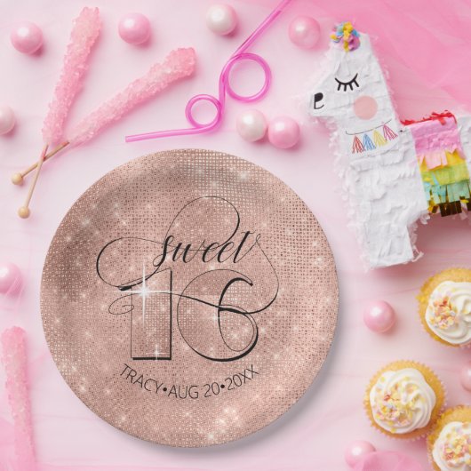 Glitzer und Shine Sweet 16 Rose Gold ID675 Pappteller (Party)