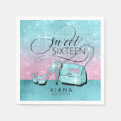 Glitzer und Shine Sweet 16 V2 Aquamarin/Pink ID675 Serviette (Vorderseite)