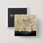 Glitzer und Shine Sweet 16 V2 Black/Gold ID675 Button (Vorne & Hinten)