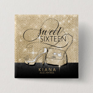 Glitzer und Shine Sweet 16 V2 Black/Gold ID675 Button