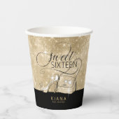 Glitzer und Shine Sweet 16 V2 Black/Gold ID675 Pappbecher (Vorderseite)