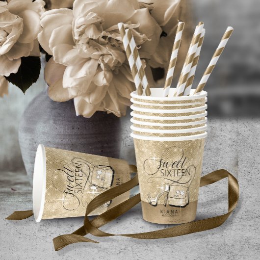 Glitzer und Shine Sweet 16 V2 Gold ID675 Pappbecher