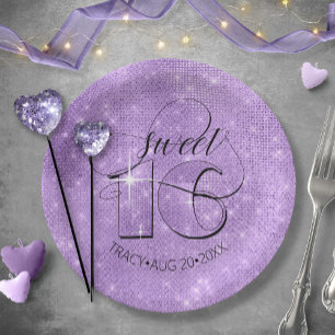 Glitzer und Shine Sweet 16 Violet ID675 Pappteller