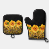 Glitzer und Sonnenblumen für Tiere Ofenhandschuh & Topflappen-Set (Vorderseite)