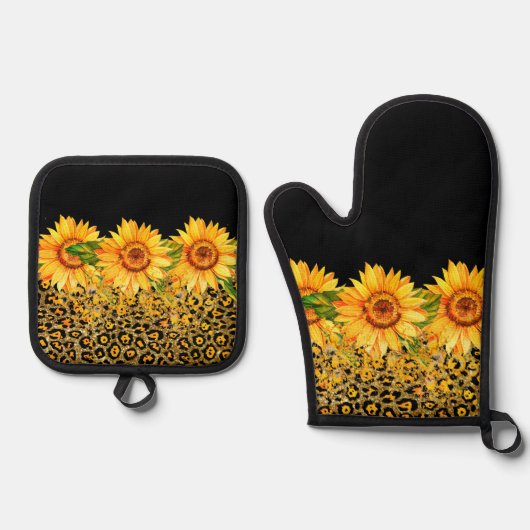 Glitzer und Sonnenblumen für Tiere Ofenhandschuh & Topflappen-Set (Vorderseite)