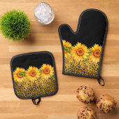 Glitzer und Sonnenblumen für Tiere Ofenhandschuh & Topflappen-Set (Oben Unten)