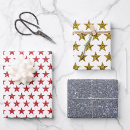 Glitzer und Sterne Geschenkpapier Set