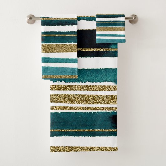 Glitzer- und Streifen in grün und gold Badehandtuc Badhandtuch Set (Insitu)