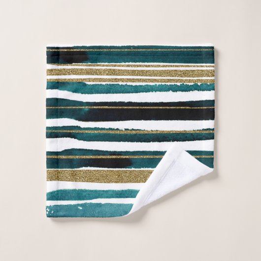Glitzer- und Streifen in grün und gold Badehandtuc Badhandtuch Set (Waschlappen)