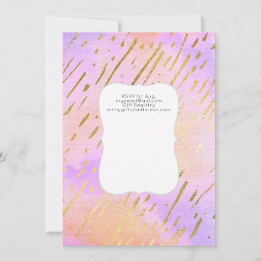 GLITZER UNICORN Baby MIRL Dusche Rosa Gold Einladung (Rückseite)